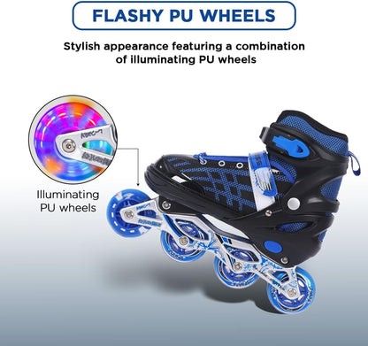 Endless EL1025 Inline Adjustable Skates Aluminium Chassis, 70mm PU Wheels, ABEC 7 Bearings, Flashing Front Wheel