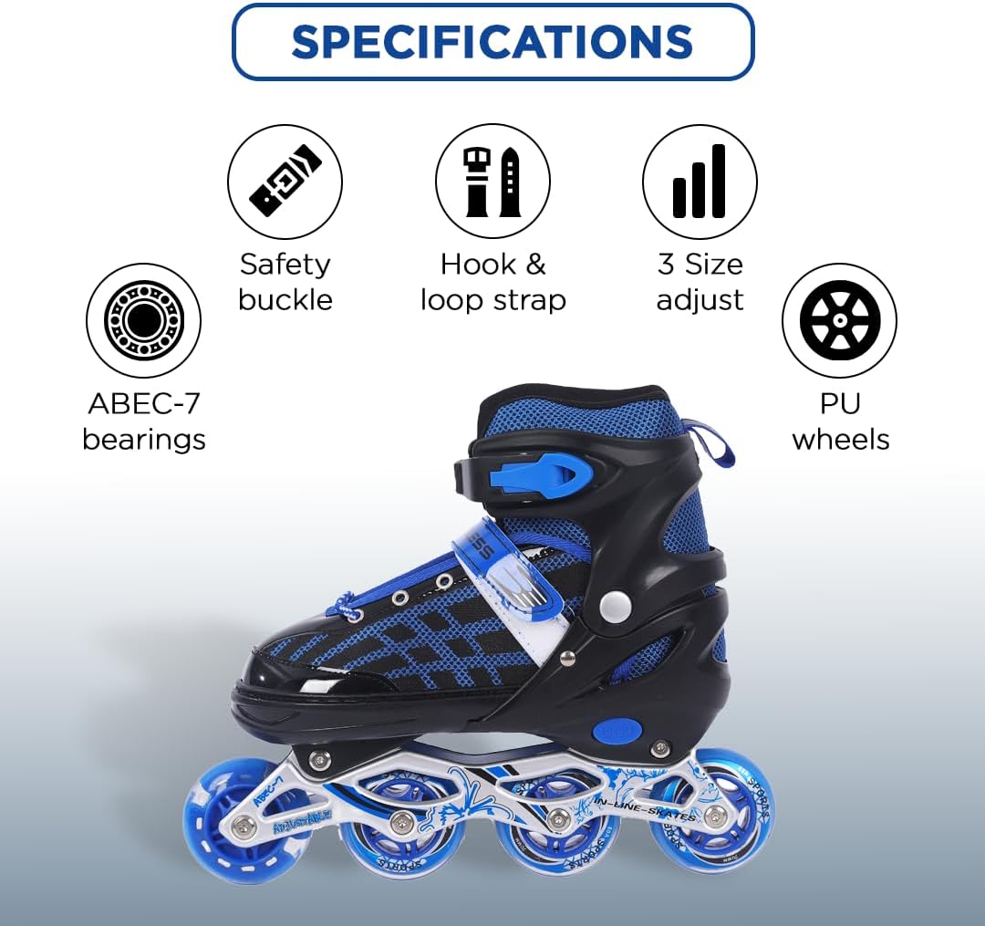 Endless EL1025 Inline Adjustable Skates Aluminium Chassis, 70mm PU Wheels, ABEC 7 Bearings, Flashing Front Wheel