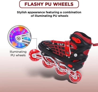Endless EL1025 Inline Adjustable Skates Aluminium Chassis, 70mm PU Wheels, ABEC 7 Bearings, Flashing Front Wheel