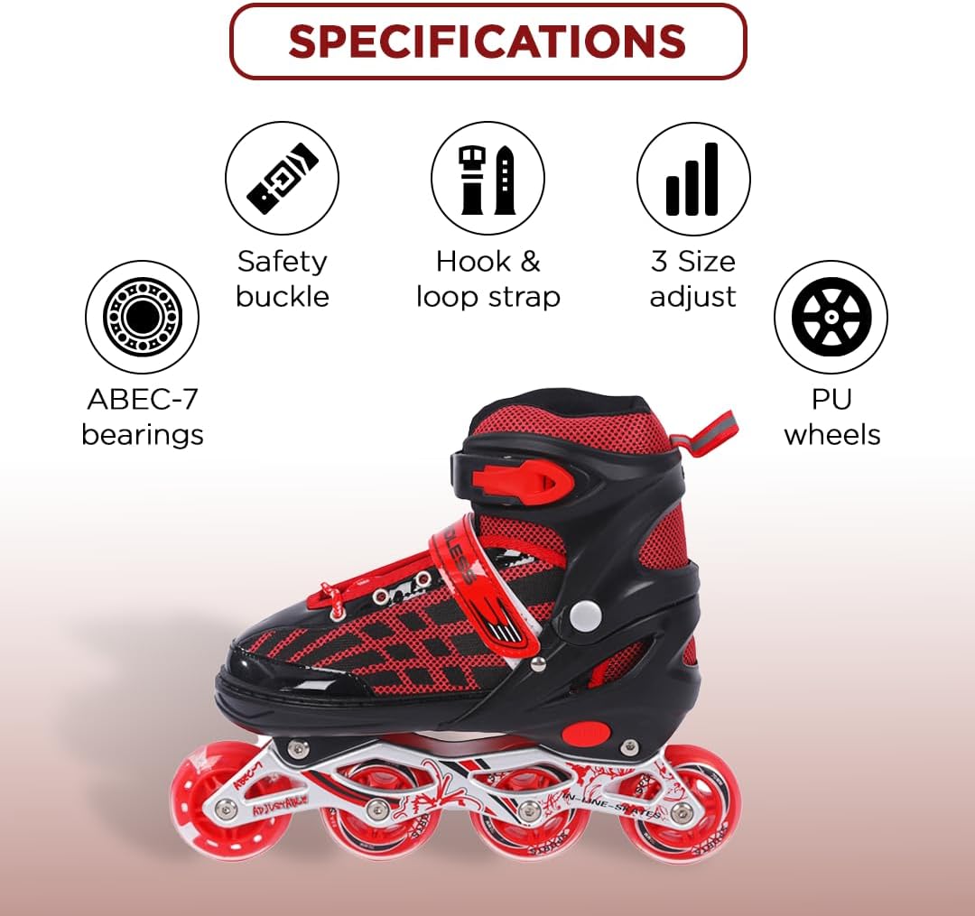 Endless EL1025 Inline Adjustable Skates Aluminium Chassis, 70mm PU Wheels, ABEC 7 Bearings, Flashing Front Wheel