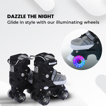 Endless EL1029 Adjustable Roller Skates Medium Size 34 EUR (UK 1.5) - 38 EUR (UK 5) for 6 to 12 Years | Strong Chassis and 70 mm PU Four Flashing Wheels | ABEC 7 Bearings | Indoor and Outdoor