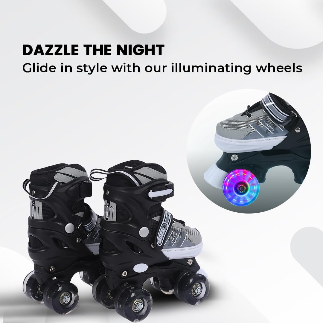 Endless EL1029 Adjustable Roller Skates Medium Size 34 EUR (UK 1.5) - 38 EUR (UK 5) for 6 to 12 Years | Strong Chassis and 70 mm PU Four Flashing Wheels | ABEC 7 Bearings | Indoor and Outdoor