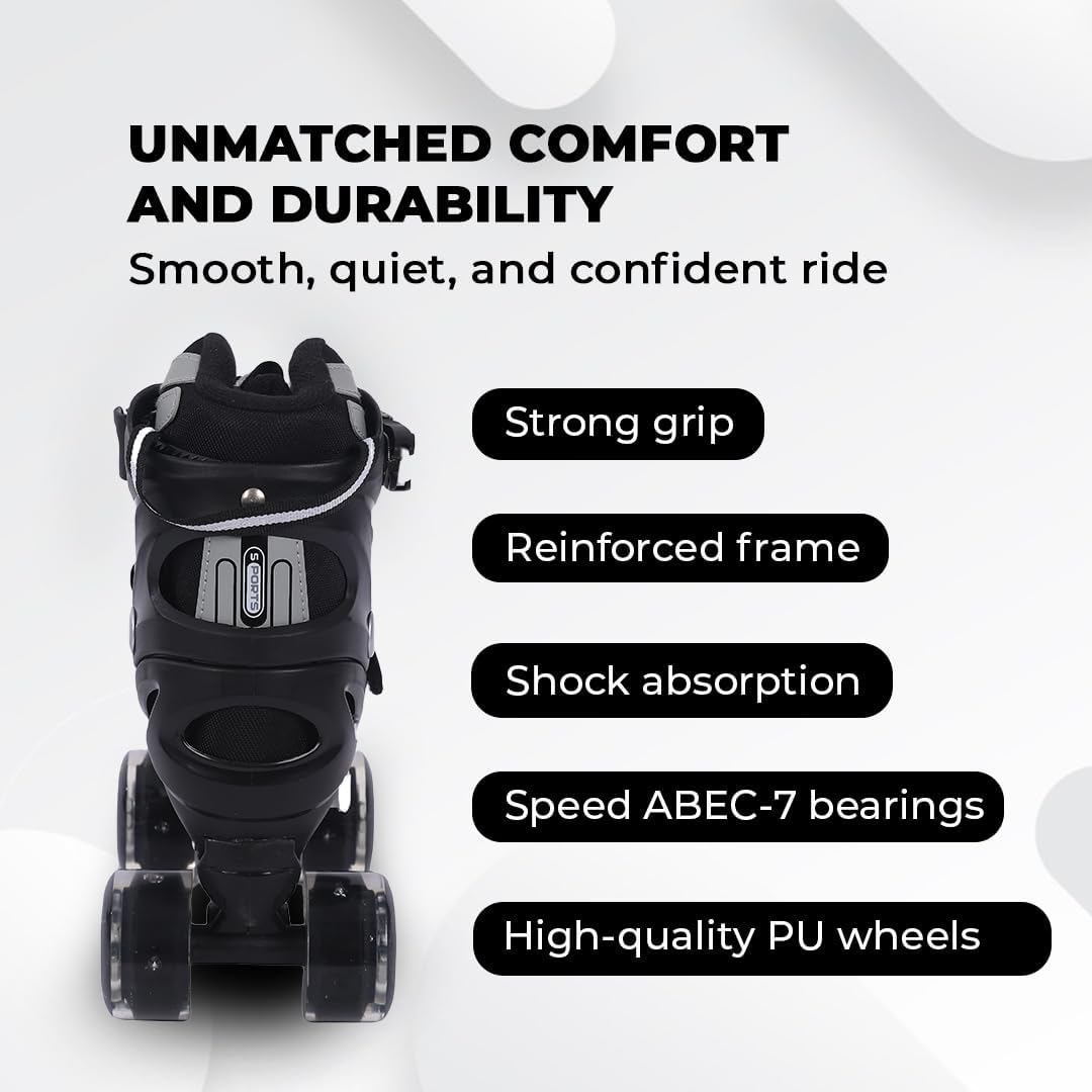 Endless EL1029 Adjustable Roller Skates Medium Size 34 EUR (UK 1.5) - 38 EUR (UK 5) for 6 to 12 Years | Strong Chassis and 70 mm PU Four Flashing Wheels | ABEC 7 Bearings | Indoor and Outdoor