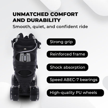 Endless EL1029 Adjustable Roller Skates Medium Size 34 EUR (UK 1.5) - 38 EUR (UK 5) for 6 to 12 Years | Strong Chassis and 70 mm PU Four Flashing Wheels | ABEC 7 Bearings | Indoor and Outdoor