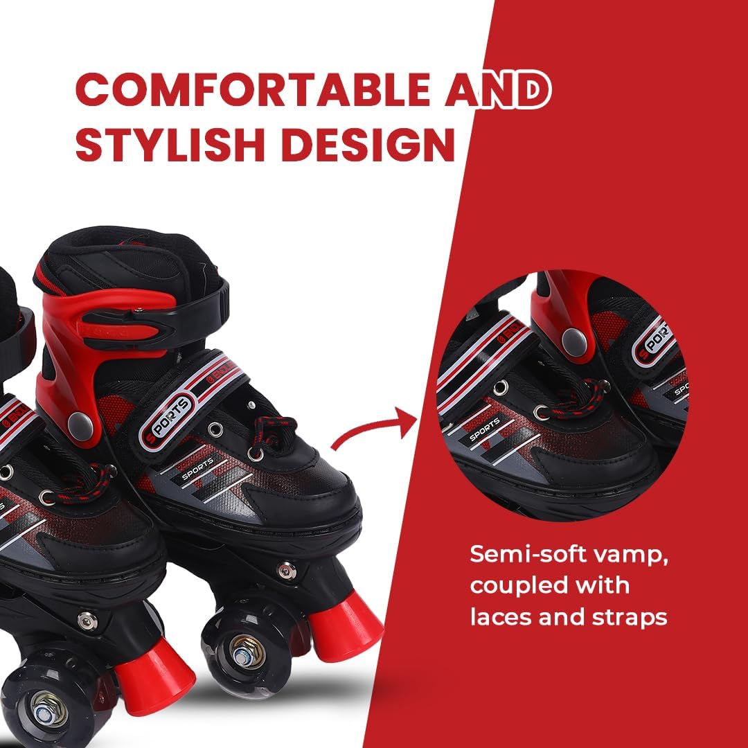 Endless EL1029 Adjustable Roller Skates Medium Size 34 EUR (UK 1.5) - 38 EUR (UK 5) for 6 to 12 Years | Strong Chassis and 70 mm PU Four Flashing Wheels | ABEC 7 Bearings | Indoor and Outdoor