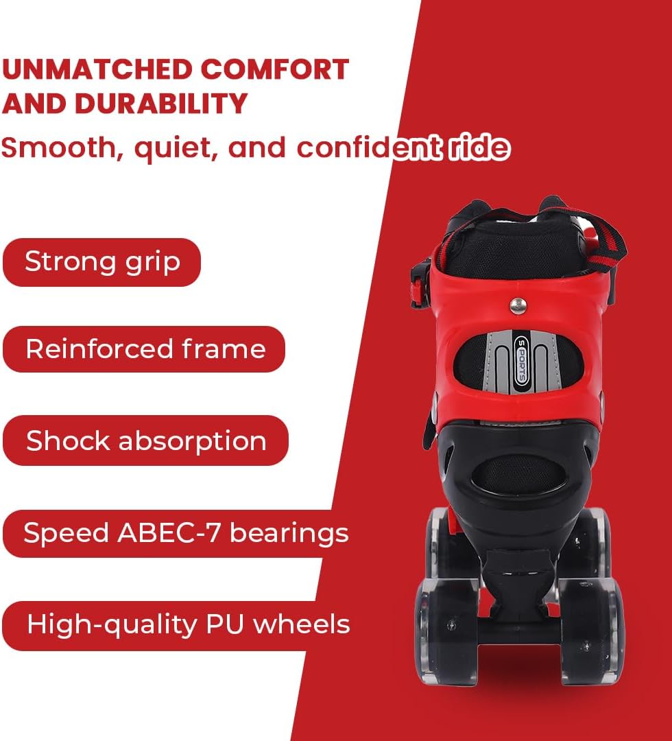 Endless EL1029 Adjustable Roller Skates Medium Size 34 EUR (UK 1.5) - 38 EUR (UK 5) for 6 to 12 Years | Strong Chassis and 70 mm PU Four Flashing Wheels | ABEC 7 Bearings | Indoor and Outdoor