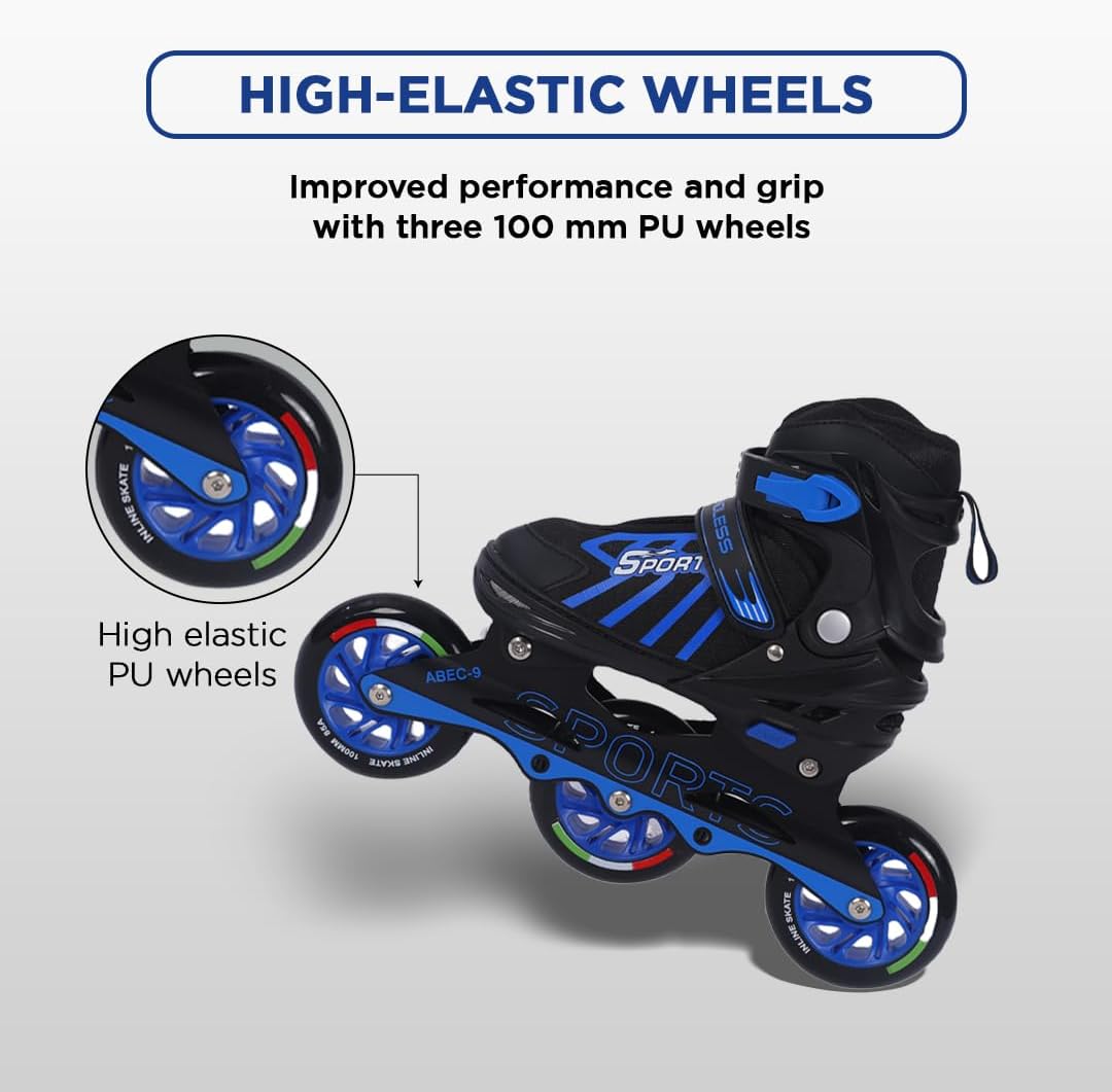 Endless EL1031 Inline Adjustable Skates | Aluminium Chassis and 100 mm PU Three Wheels | with ABEC 9 Bearings | Indoor and Outdoor