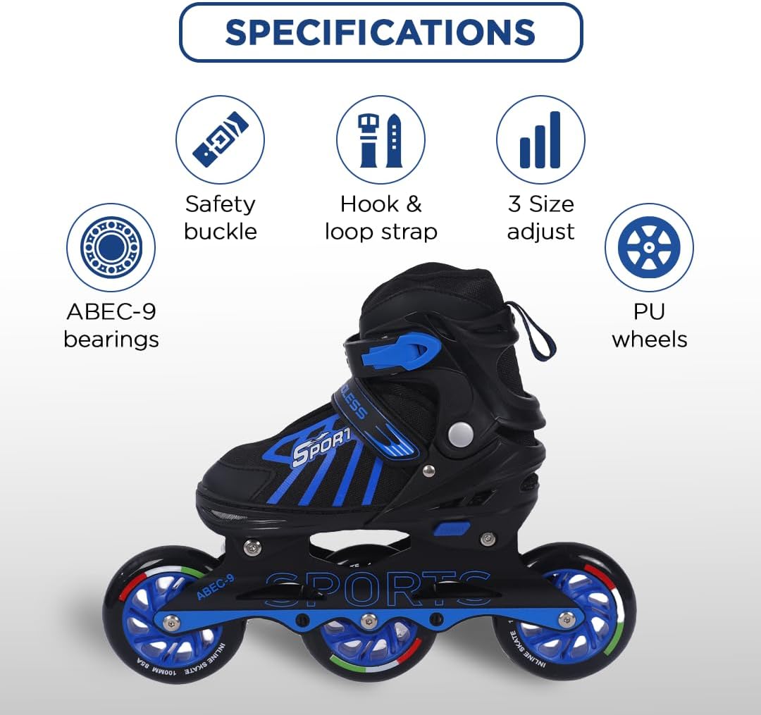 Endless EL1031 Inline Adjustable Skates | Aluminium Chassis and 100 mm PU Three Wheels | with ABEC 9 Bearings | Indoor and Outdoor