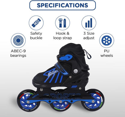 Endless EL1031 Inline Adjustable Skates | Aluminium Chassis and 100 mm PU Three Wheels | with ABEC 9 Bearings | Indoor and Outdoor