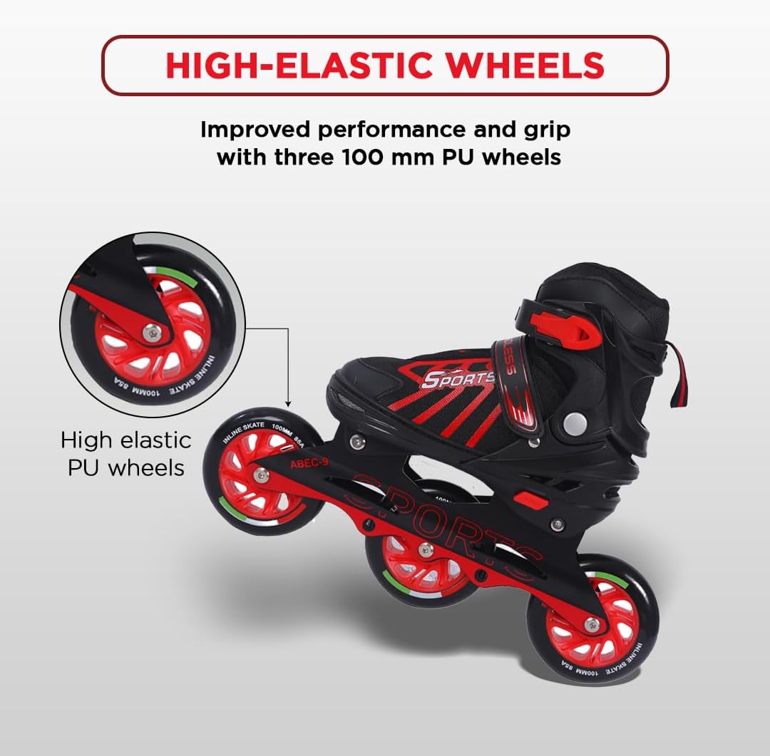 Endless EL1031 Inline Adjustable Skates | Aluminium Chassis and 100 mm PU Three Wheels | with ABEC 9 Bearings | Indoor and Outdoor