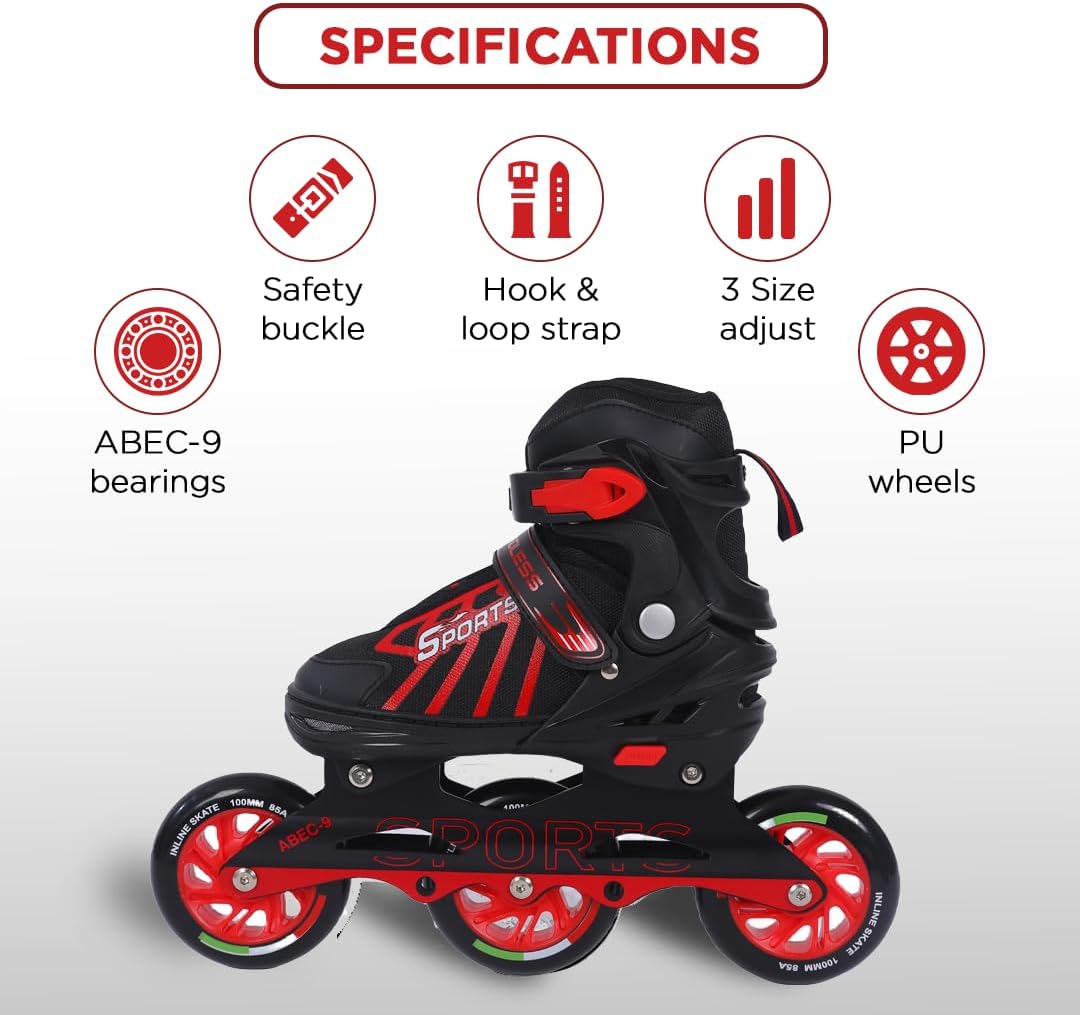 Endless EL1031 Inline Adjustable Skates | Aluminium Chassis and 100 mm PU Three Wheels | with ABEC 9 Bearings | Indoor and Outdoor