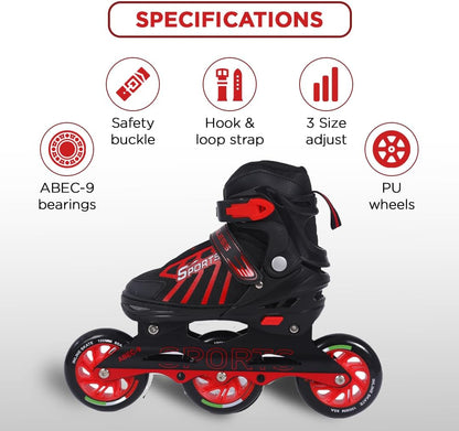 Endless EL1031 Inline Adjustable Skates | Aluminium Chassis and 100 mm PU Three Wheels | with ABEC 9 Bearings | Indoor and Outdoor