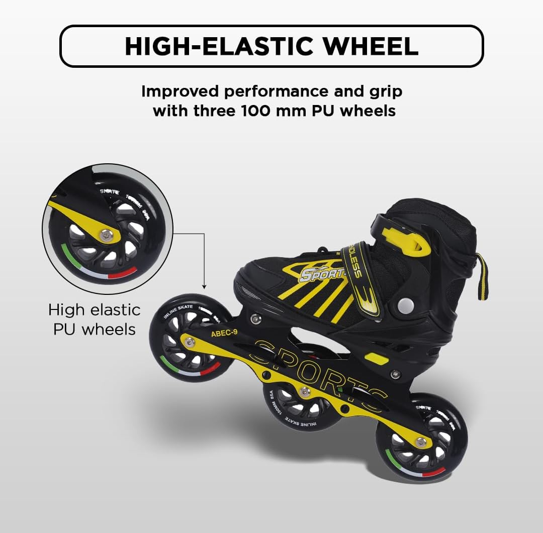 Endless EL1031 Inline Adjustable Skates | Aluminium Chassis and 100 mm PU Three Wheels | with ABEC 9 Bearings | Indoor and Outdoor