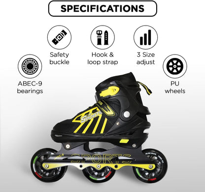 Endless EL1031 Inline Adjustable Skates | Aluminium Chassis and 100 mm PU Three Wheels | with ABEC 9 Bearings | Indoor and Outdoor