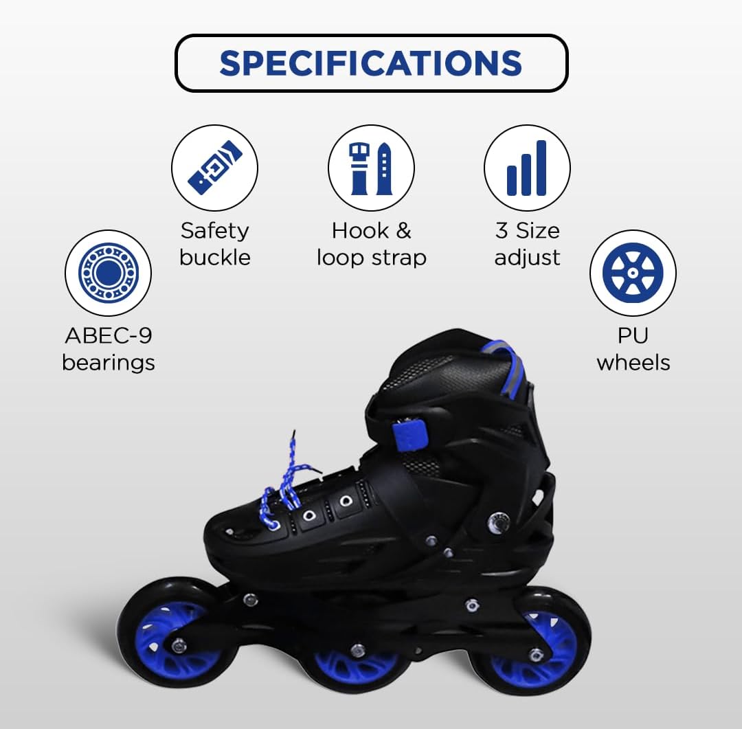 Endless EL1033 Inline Adjustable Skates | Aluminium Chassis and 100 mm PU Three Wheels | with ABEC 9 Bearings | Indoor and Outdoor