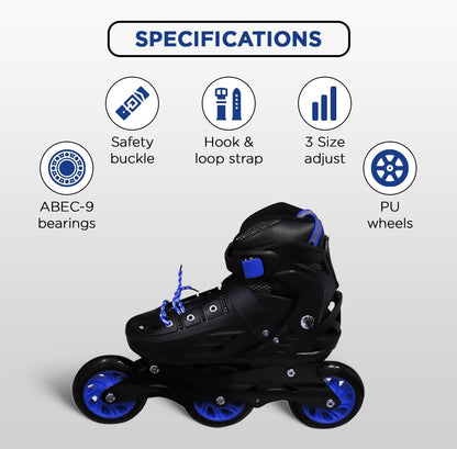 Endless EL1033 Inline Adjustable Skates | Aluminium Chassis and 100 mm PU Three Wheels | with ABEC 9 Bearings | Indoor and Outdoor