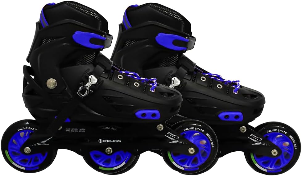 Endless EL1033 Inline Adjustable Skates | Aluminium Chassis and 100 mm PU Three Wheels | with ABEC 9 Bearings | Indoor and Outdoor