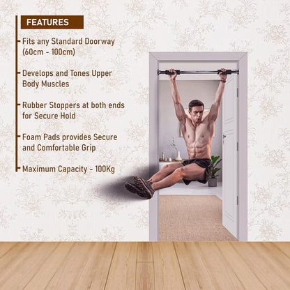 Endless EL1035 Stainless Steel Adjustable Pull Up Bar for Home Doorway | Material: Stainless Steel | For Strengthening Exercises at Home or Gym with Anti-Skid Cushion Grip | For Adult, Men and Women