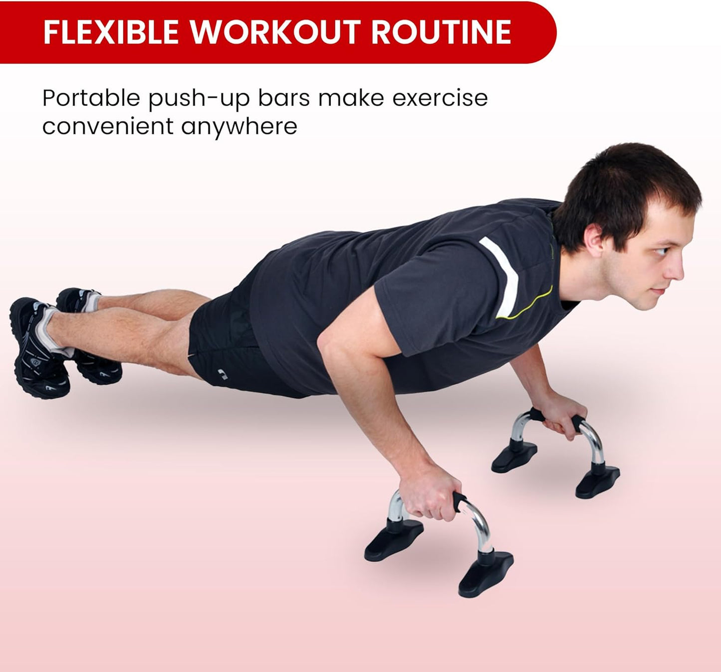 Endless EL1042 Push Up Stands With Foam Handle | Material: Steel, Plastic | For Upper Body Workouts | Comfortable Foam Grip | Non-Slip Bars and Less Wrist Strain | Color: Black-Red