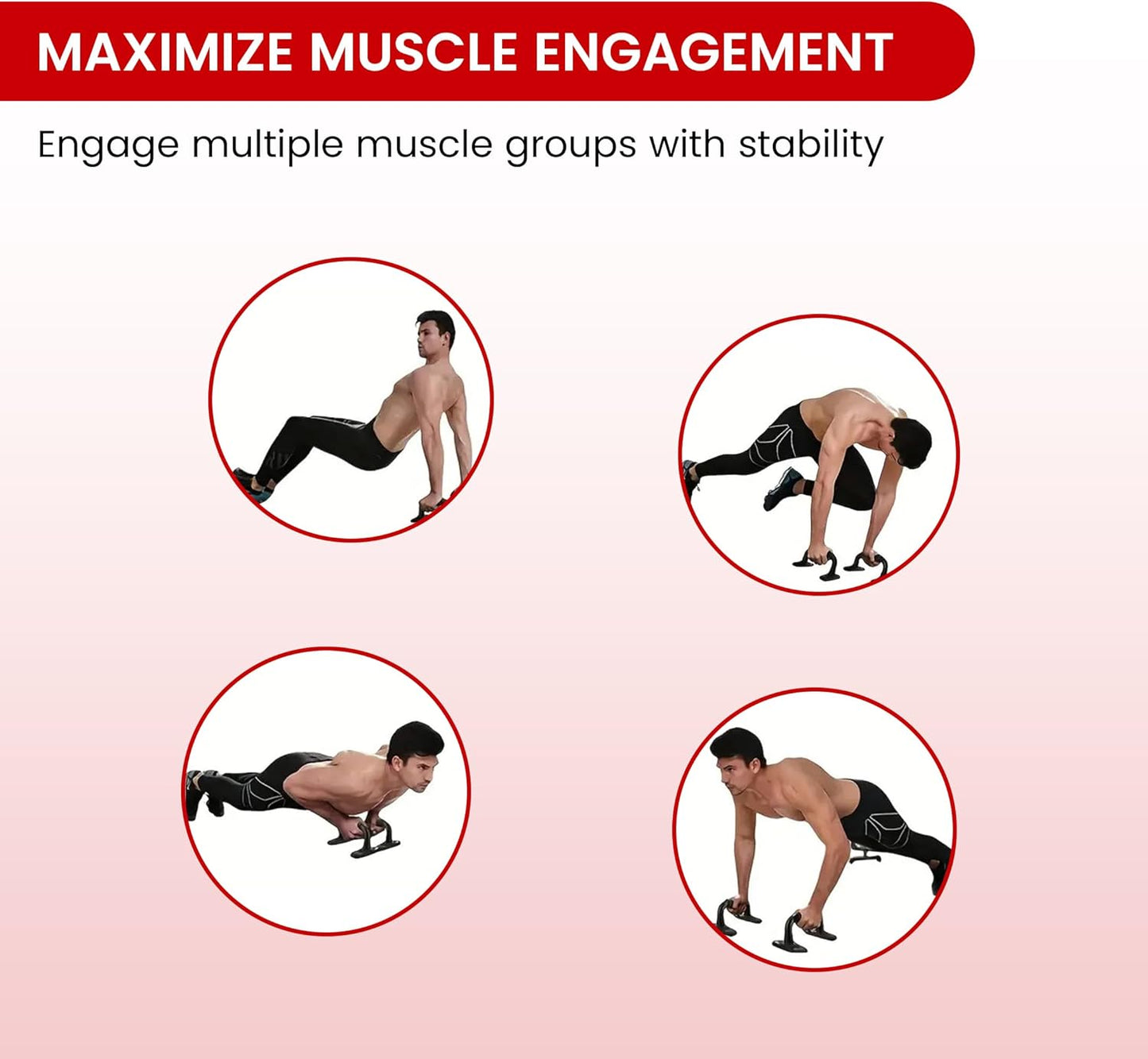 Endless EL1042 Push Up Stands With Foam Handle | Material: Steel, Plastic | For Upper Body Workouts | Comfortable Foam Grip | Non-Slip Bars and Less Wrist Strain | Color: Black-Red