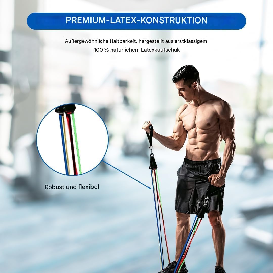 ENDLESS EL1043 Toning Tubes Set of 5 with Different Resistance Levels | Multi Color | Material: Natural Latex | with Door Anchor, Handles, Waterproof Carry Bag, Leg Ankle Straps for Men and Women