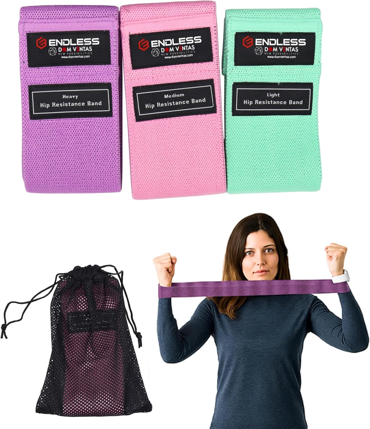 ENDLESS EL1044 Resistance Loop Bands Set of 3 Pcs with Light, Medium and Heavy Resistance Level | Multi Color | Material: Cotton | for Squats, Stretching, Hip & Glute Heavy Workouts for Men & Women