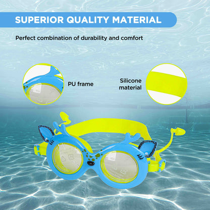 Endless EL1003 Children Swimming Goggle with Anti-Fog and UV Protection | Material : Silicon, PU | Attached Ear Buds and Adjustable Strap | Soft Silicone Gasket for Leak Proof | With Hard Case