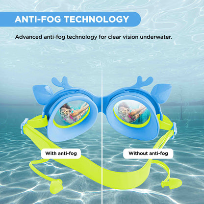 Endless EL1003 Children Swimming Goggle with Anti-Fog and UV Protection | Material : Silicon, PU | Attached Ear Buds and Adjustable Strap | Soft Silicone Gasket for Leak Proof | With Hard Case