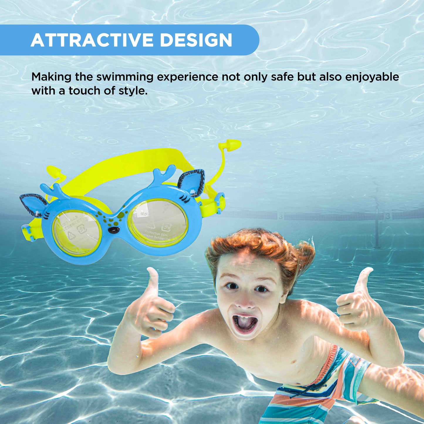 Endless EL1003 Children Swimming Goggle with Anti-Fog and UV Protection | Material : Silicon, PU | Attached Ear Buds and Adjustable Strap | Soft Silicone Gasket for Leak Proof | With Hard Case