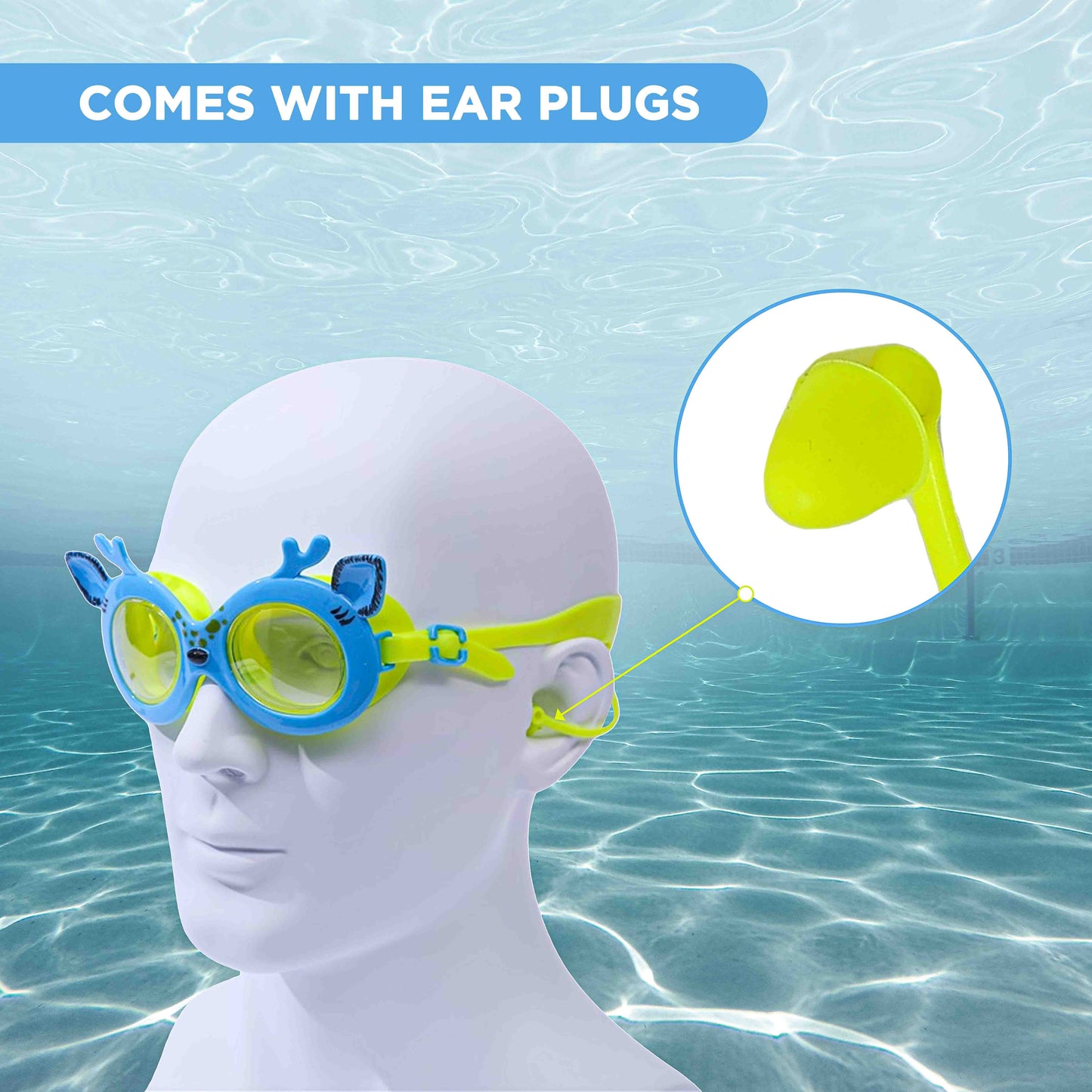 Endless EL1003 Children Swimming Goggle with Anti-Fog and UV Protection | Material : Silicon, PU | Attached Ear Buds and Adjustable Strap | Soft Silicone Gasket for Leak Proof | With Hard Case