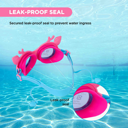 Endless EL1003 Children Swimming Goggle with Anti-Fog and UV Protection | Material : Silicon, PU | Attached Ear Buds and Adjustable Strap | Soft Silicone Gasket for Leak Proof | With Hard Case