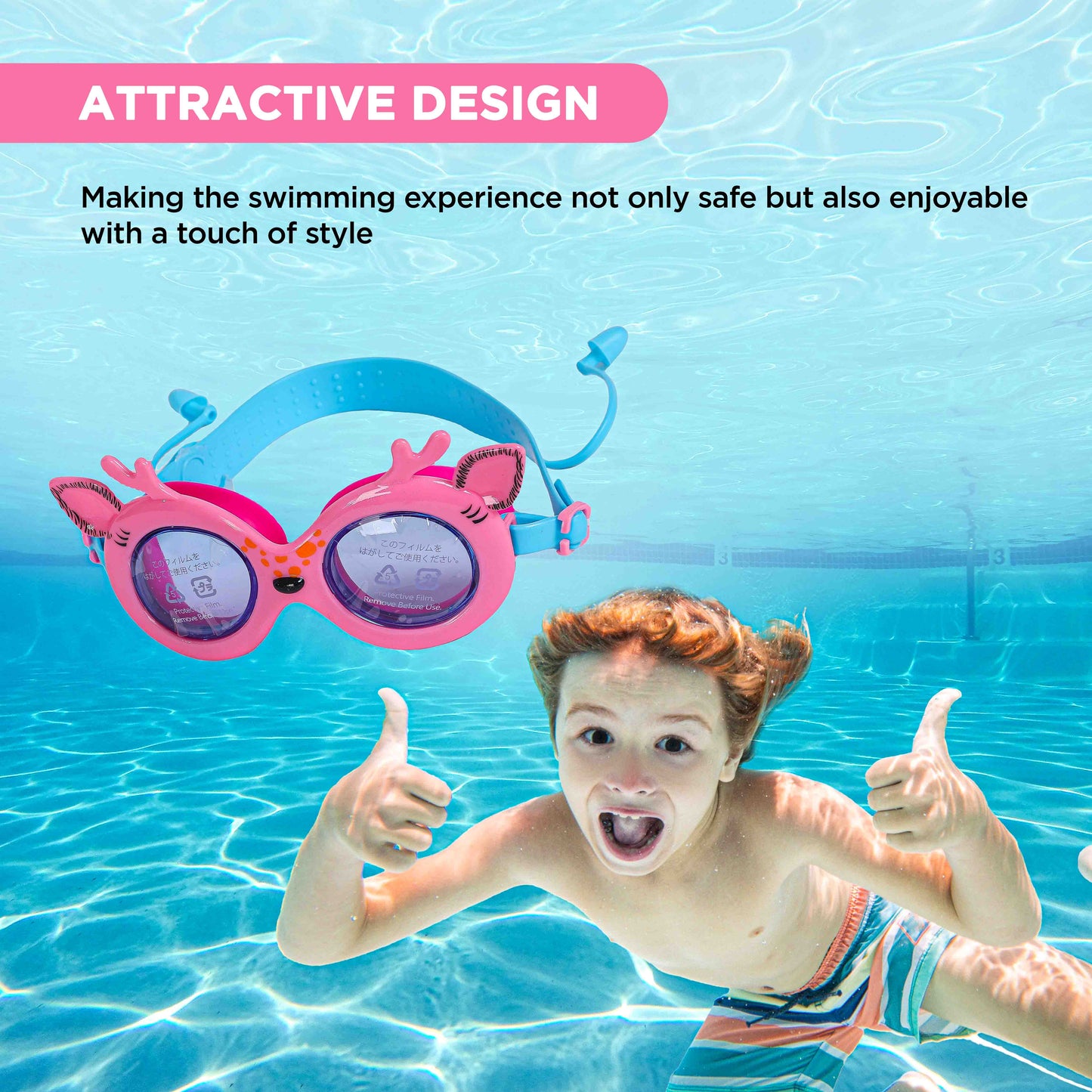 Endless EL1003 Children Swimming Goggle with Anti-Fog and UV Protection | Material : Silicon, PU | Attached Ear Buds and Adjustable Strap | Soft Silicone Gasket for Leak Proof | With Hard Case