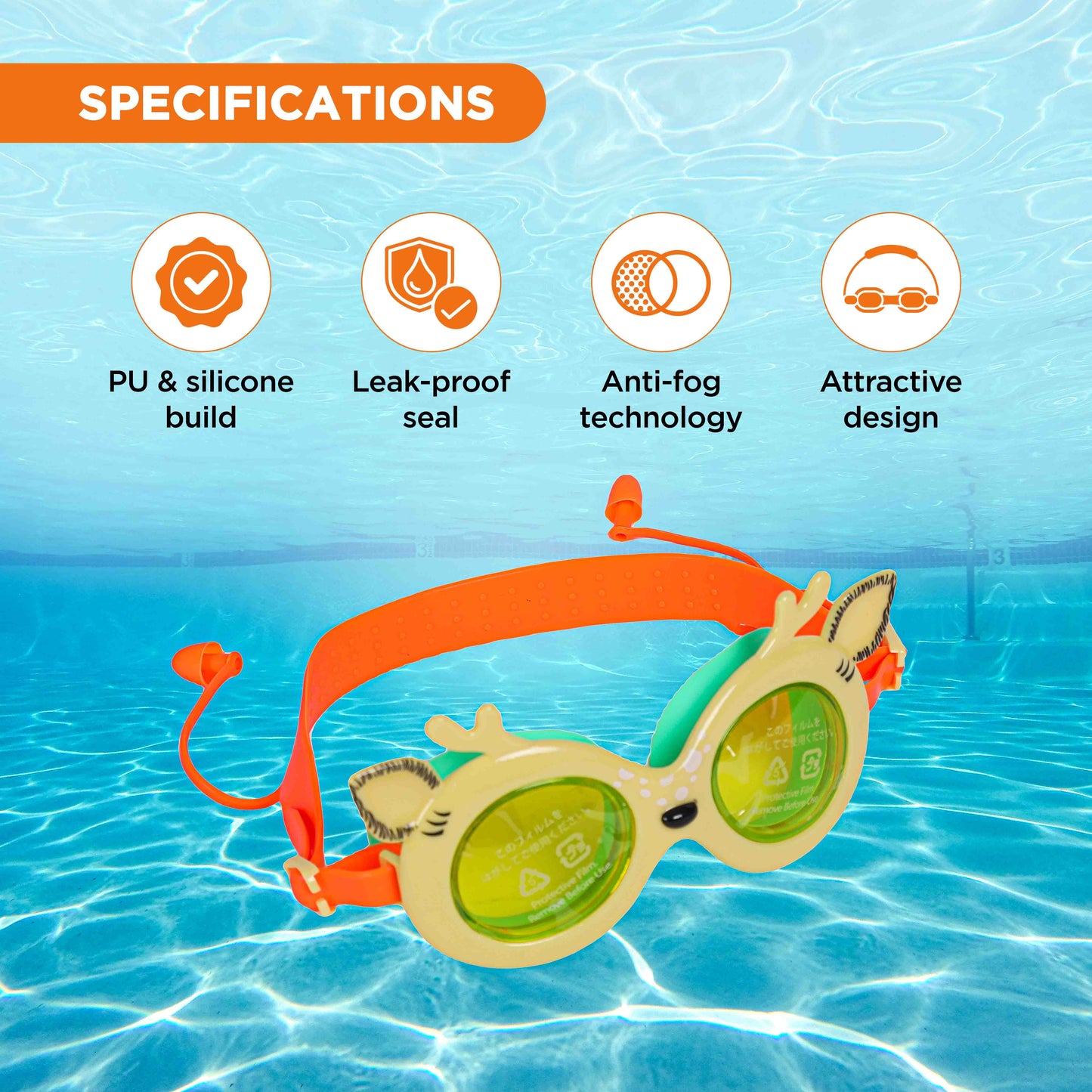 Endless EL1003 Children Swimming Goggle with Anti-Fog and UV Protection | Material : Silicon, PU | Attached Ear Buds and Adjustable Strap | Soft Silicone Gasket for Leak Proof | With Hard Case