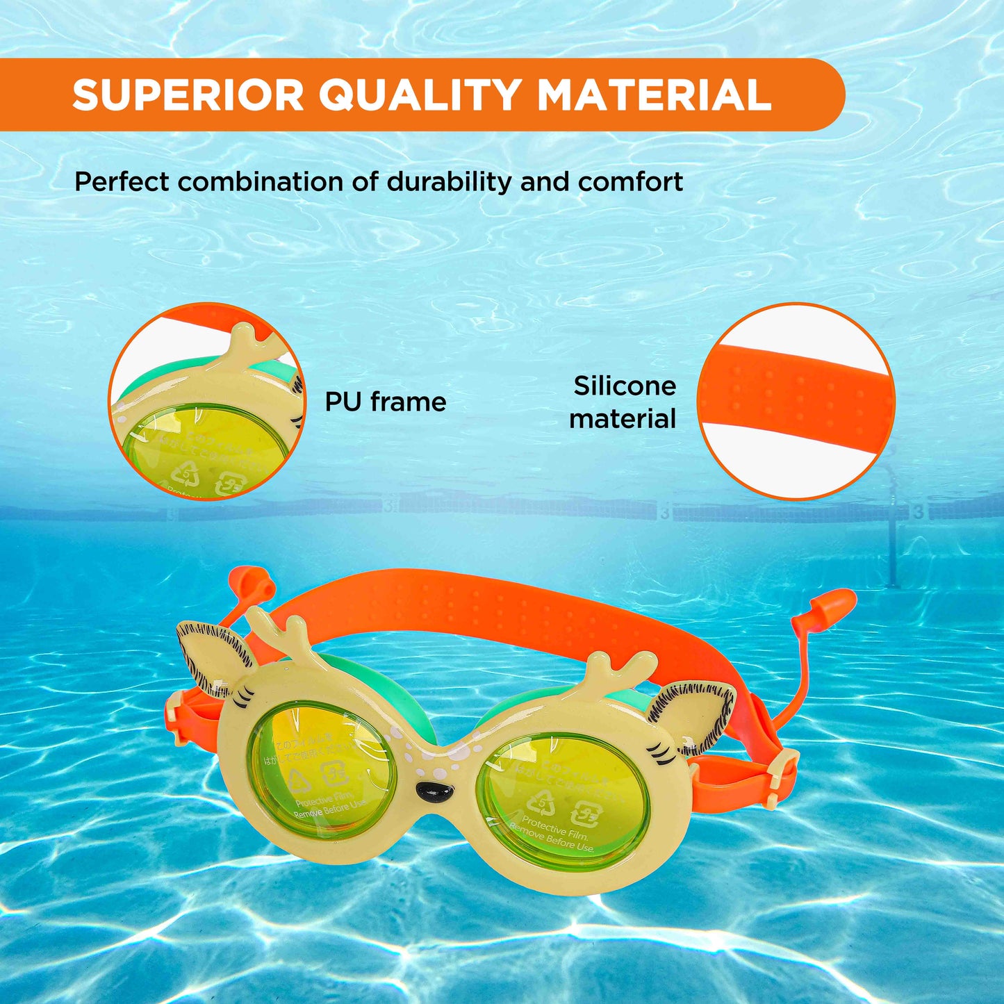 Endless EL1003 Children Swimming Goggle with Anti-Fog and UV Protection | Material : Silicon, PU | Attached Ear Buds and Adjustable Strap | Soft Silicone Gasket for Leak Proof | With Hard Case