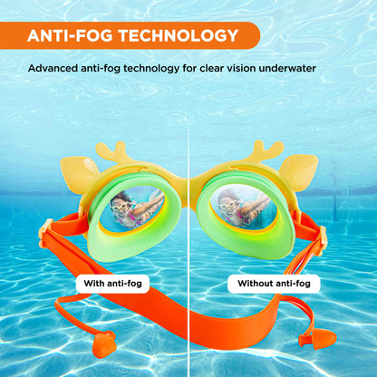 Endless EL1003 Children Swimming Goggle with Anti-Fog and UV Protection | Material : Silicon, PU | Attached Ear Buds and Adjustable Strap | Soft Silicone Gasket for Leak Proof | With Hard Case