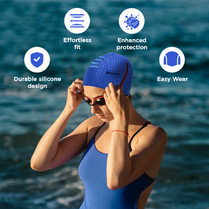 Endless EL1021 Comfortable Silicon Swimming Cap with Bubble Design | Elastic Waterproof Swimming Cap for Long and Short Hair with Thicker Edge | For Adults, Women and Men| Size:Free Size | Material : Silicon