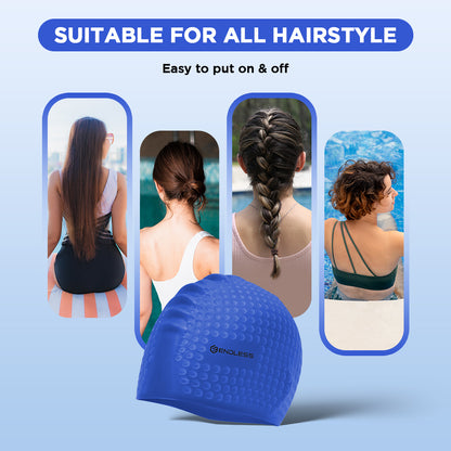 Endless EL1021 Comfortable Silicon Swimming Cap with Bubble Design | Elastic Waterproof Swimming Cap for Long and Short Hair with Thicker Edge | For Adults, Women and Men| Size:Free Size | Material : Silicon