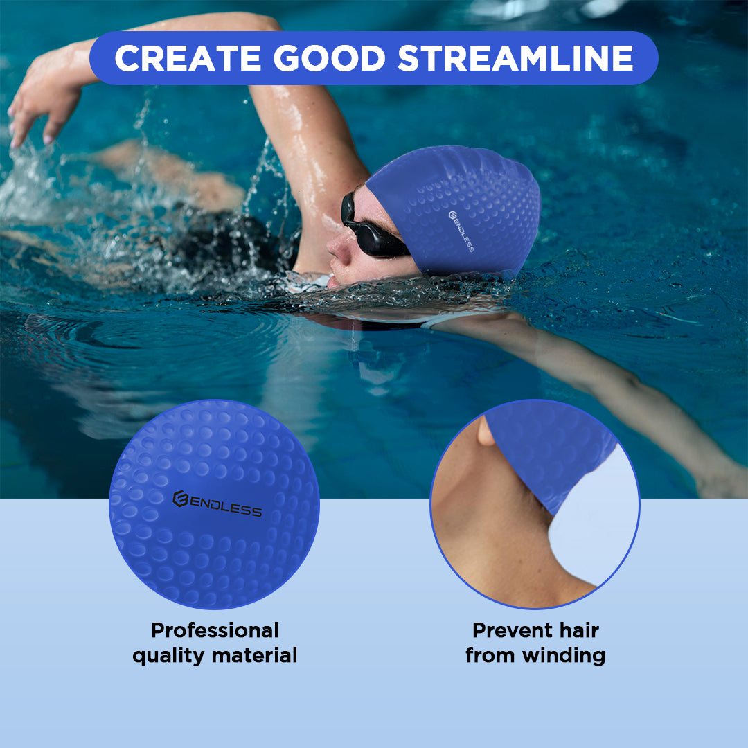 Endless EL1021 Comfortable Silicon Swimming Cap with Bubble Design | Elastic Waterproof Swimming Cap for Long and Short Hair with Thicker Edge | For Adults, Women and Men| Size:Free Size | Material : Silicon