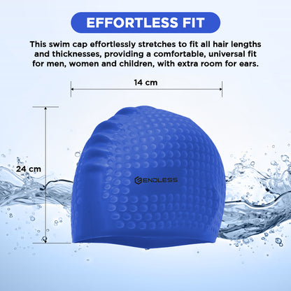 Endless EL1021 Comfortable Silicon Swimming Cap with Bubble Design | Elastic Waterproof Swimming Cap for Long and Short Hair with Thicker Edge | For Adults, Women and Men| Size:Free Size | Material : Silicon