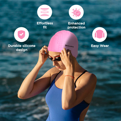 Endless EL1021 Comfortable Silicon Swimming Cap with Bubble Design | Elastic Waterproof Swimming Cap for Long and Short Hair with Thicker Edge | For Adults, Women and Men| Size:Free Size | Material : Silicon