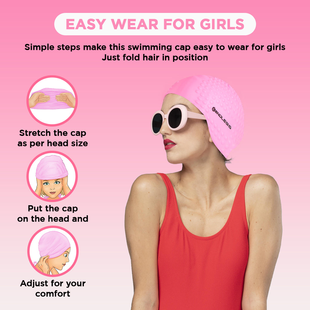 Endless EL1021 Comfortable Silicon Swimming Cap with Bubble Design | Elastic Waterproof Swimming Cap for Long and Short Hair with Thicker Edge | For Adults, Women and Men| Size:Free Size | Material : Silicon