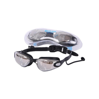 ENDLESS EL1005 Stylish Swimming Goggle with Anti-Fog and UV Protection | Material: Silicon, PU | Attached Ear Buds and Adjustable Strap | Soft Silicone Gasket for Leak Proof | With Hard Case