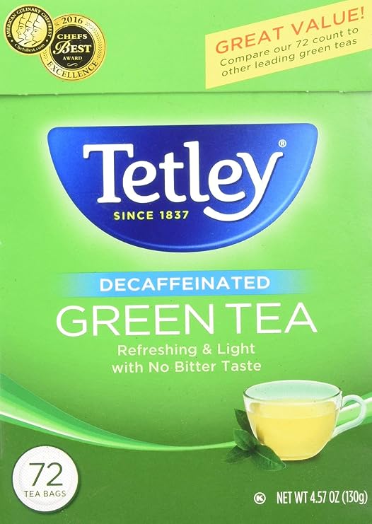 Tetley Green Tea Decaffeinated | 72 Tea Bags (4.57oz) | Smooth and Refreshing Green Tea – Caffeine-Free Herbal Drink | Antioxidant-Rich Wellness Tea