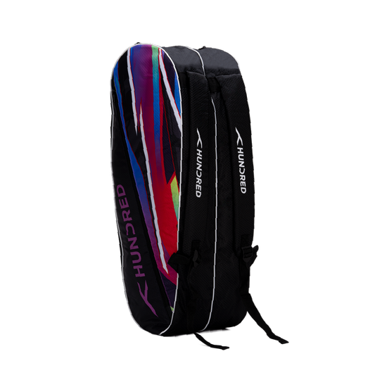 HUNDRED Debut Badminton and Tennis Racquet Kit Bag | Material: Polyester | Double Compartment with Side Pouch | Easy-Carry Handle | Padded Back Straps | Front Zipper Pocket