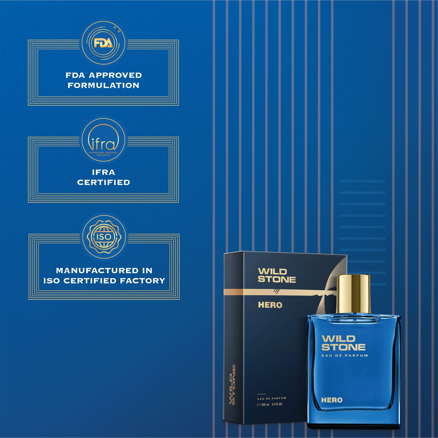 Wild Stone Hero Long Lasting Premium Perfume for Men | Eau de Parfum (EDP) | 100 ml / 3.4 Fl oz | Best Gift for Him l Premium Perfume for Men l Infused with Aromatic & Marine Notes