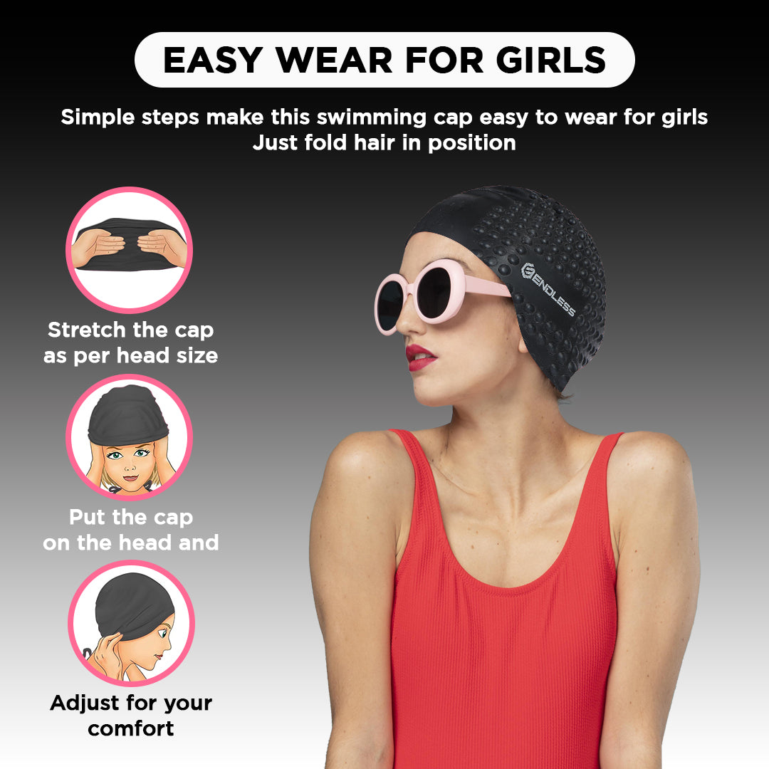 Endless EL1021 Comfortable Silicon Swimming Cap with Bubble Design | Elastic Waterproof Swimming Cap for Long and Short Hair with Thicker Edge | For Adults, Women and Men| Size:Free Size | Material : Silicon