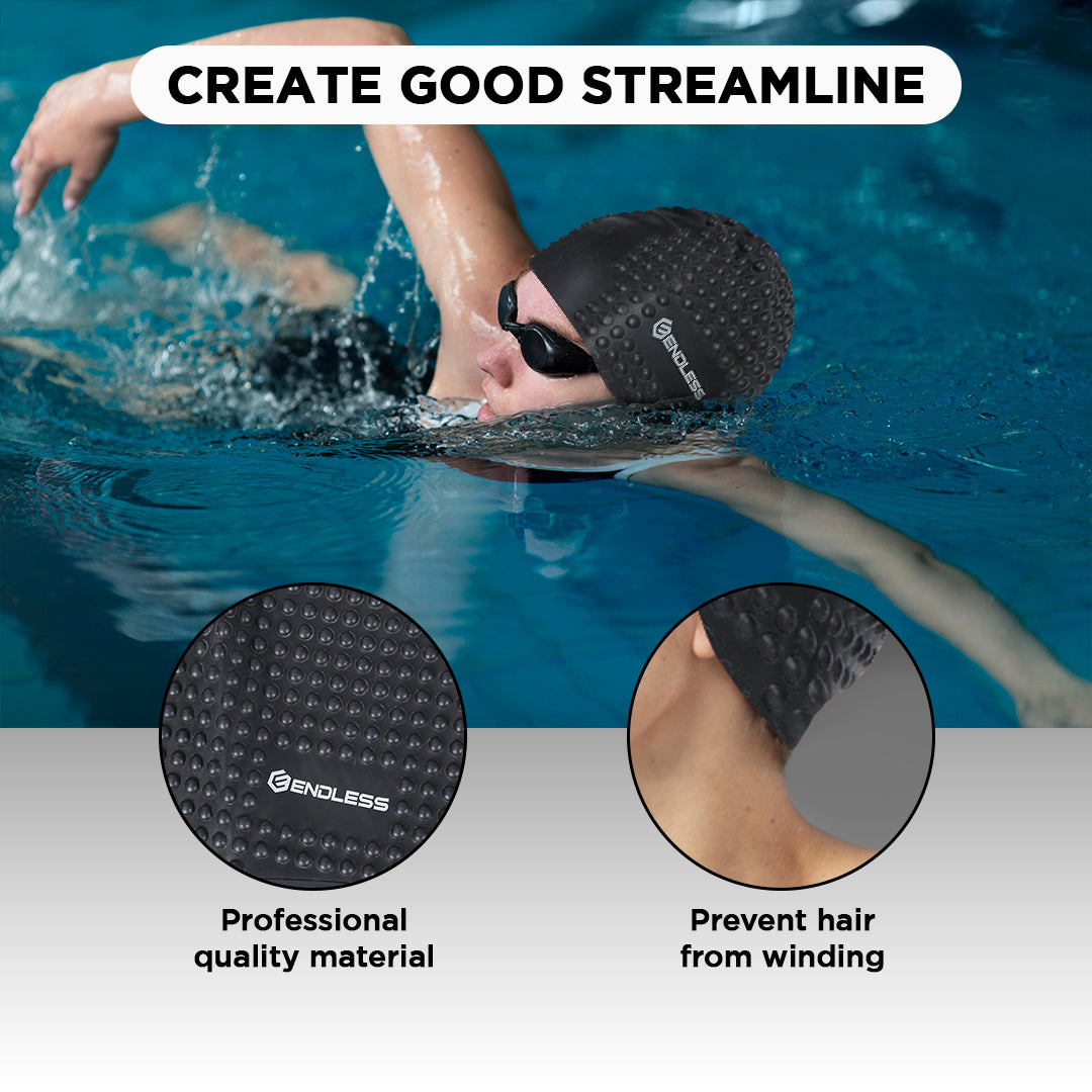 Endless EL1021 Comfortable Silicon Swimming Cap with Bubble Design | Elastic Waterproof Swimming Cap for Long and Short Hair with Thicker Edge | For Adults, Women and Men| Size:Free Size | Material : Silicon