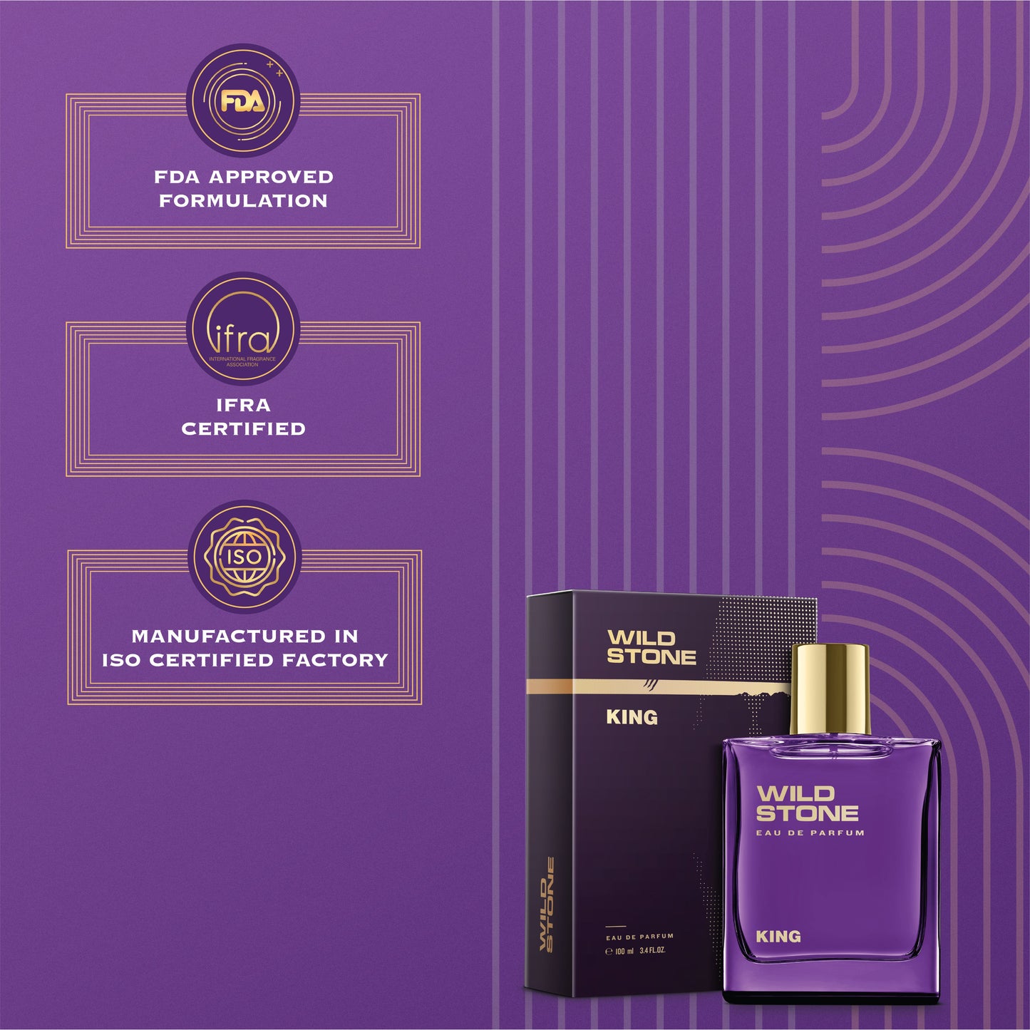 Wild Stone King Perfume for Men, 3.4oz | Long-Lasting Eau de Parfum | Notes of Grapefruit, Leather & Agarwood | Party Wear Scent | Premium Gift for Him | Active Lifestyle Fragrance