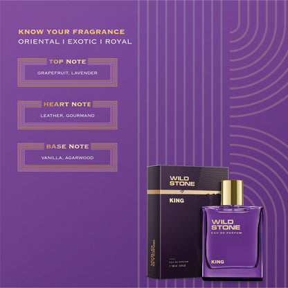 Wild Stone King Perfume for Men, 3.4oz | Long-Lasting Eau de Parfum | Notes of Grapefruit, Leather & Agarwood | Party Wear Scent | Premium Gift for Him | Active Lifestyle Fragrance