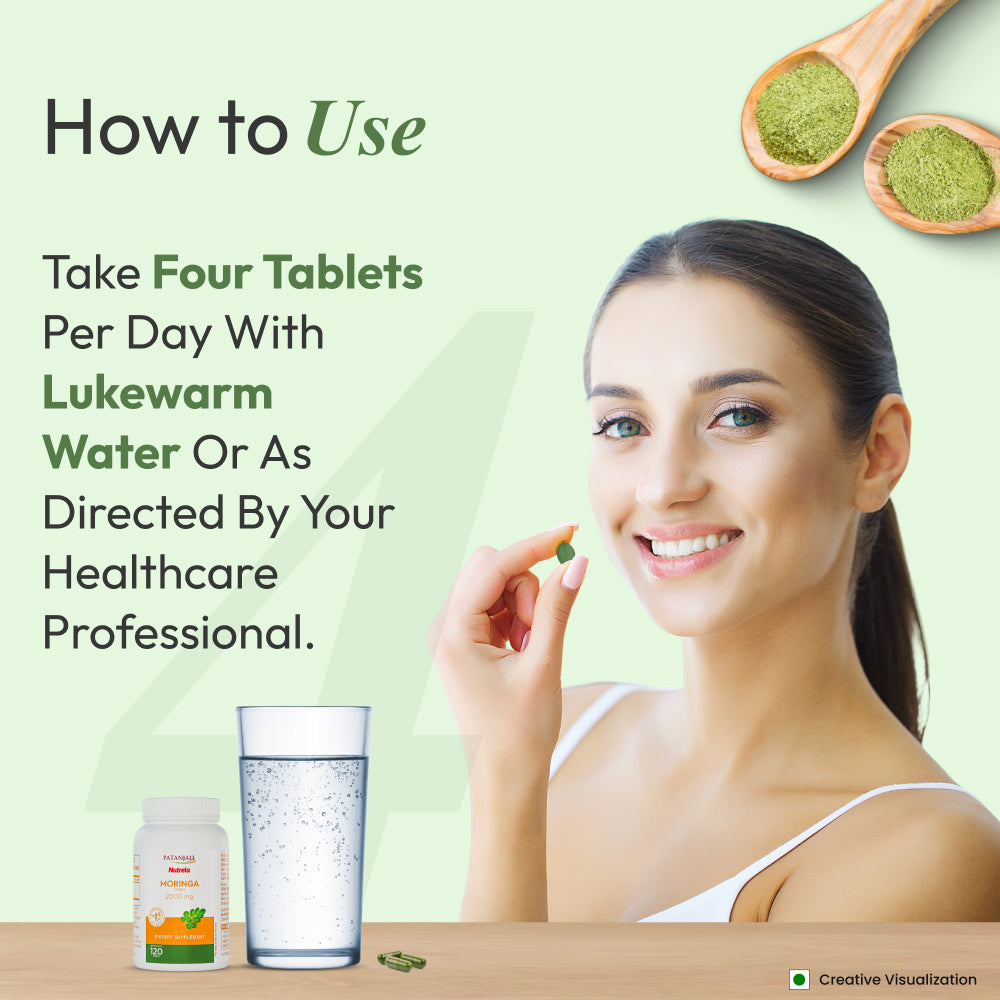 patanjali Nutrela Moringa Tablets 2000 mg | Natural Superfood Supplement for Energy, Immunity & Daily Wellness | 120 Vegetarian Tablets